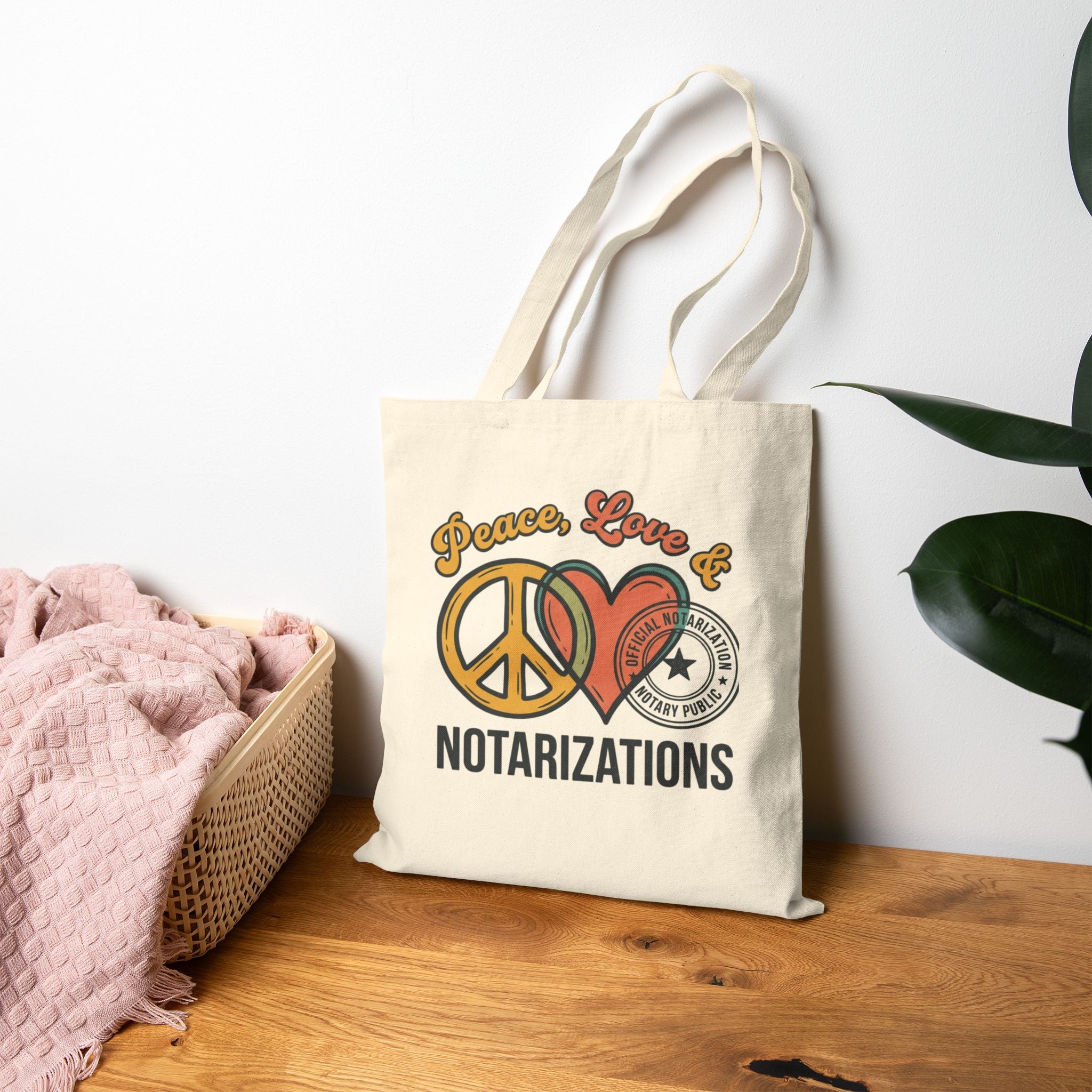 Peace, Love & Notarizations Canvas Tote Bag ☮️❤️🖋️