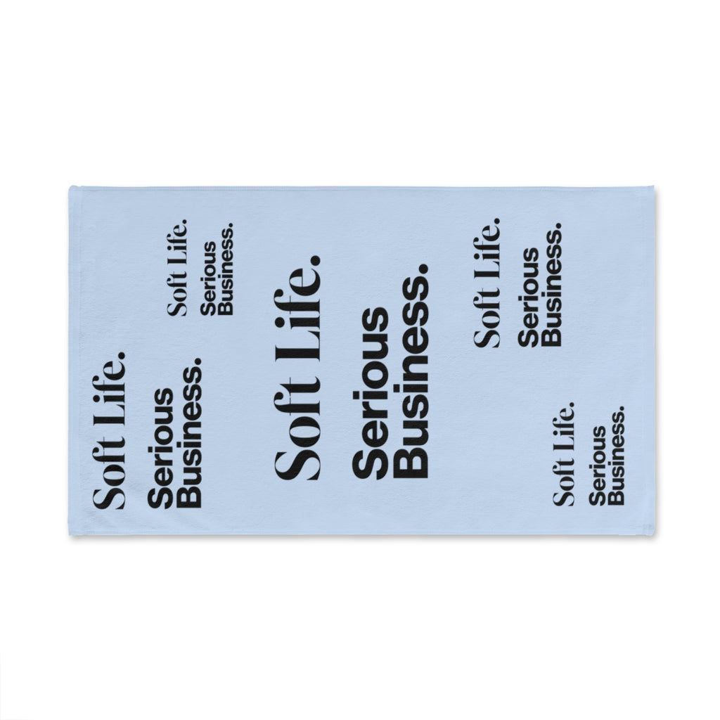 Soft Life. Serious Business. Baby Blue Hand Towel — Trendy Minimal Text Pattern