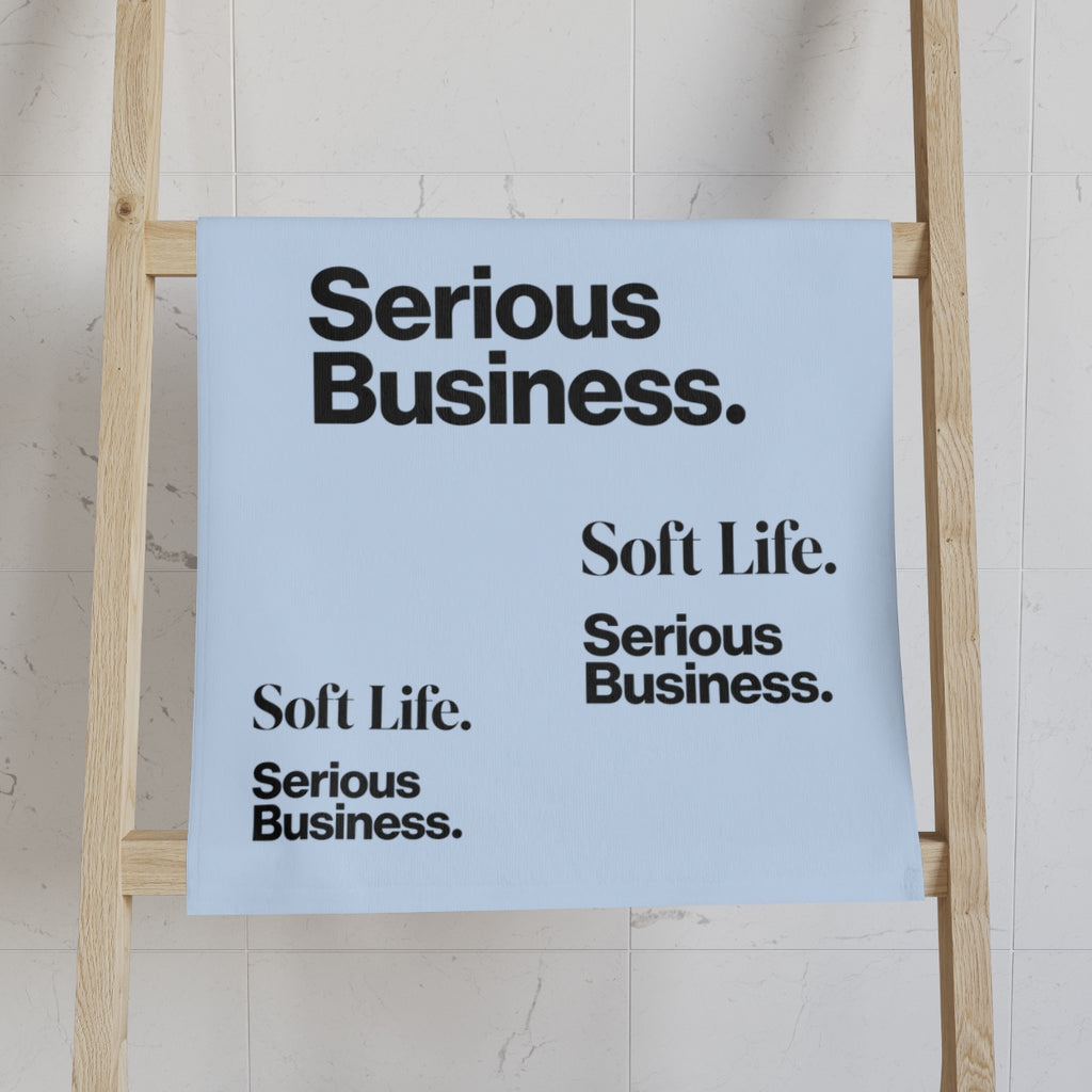 Soft Life. Serious Business. Baby Blue Hand Towel — Trendy Minimal Text Pattern