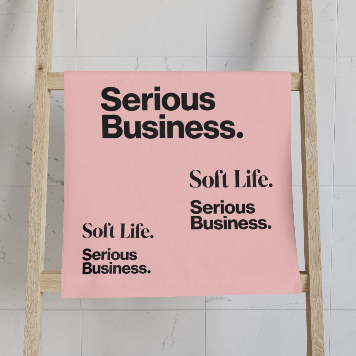 Soft Life. Serious Business. Blush Pink Hand Towel — Trendy Minimal Text Pattern