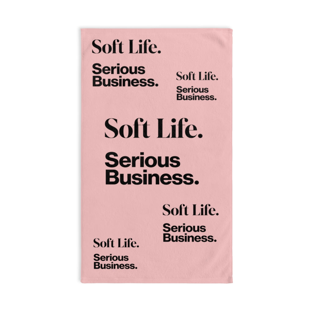 Soft Life. Serious Business. Blush Pink Hand Towel — Trendy Minimal Text Pattern