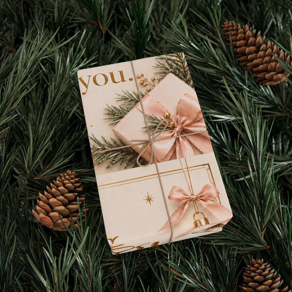 🎄 Joy Looks Good on You Wrapping Paper – Inspirational Holiday Gift Wrap ✨(Elegant Rose Gold & Pine)