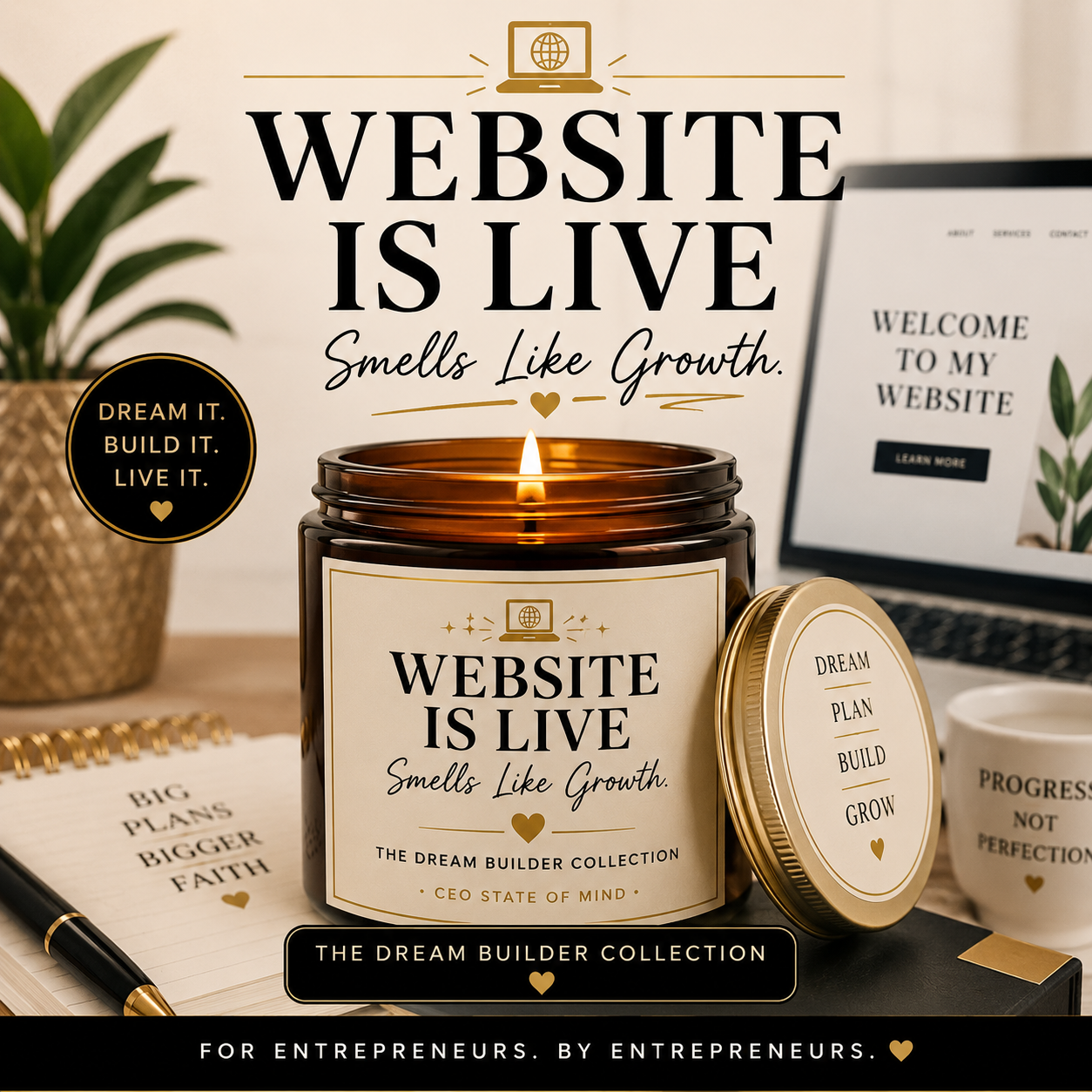 Website Is Live. Smells Like Growth. |  Coconut Apricot Wax Dream Builder Candle (4oz & 9oz)