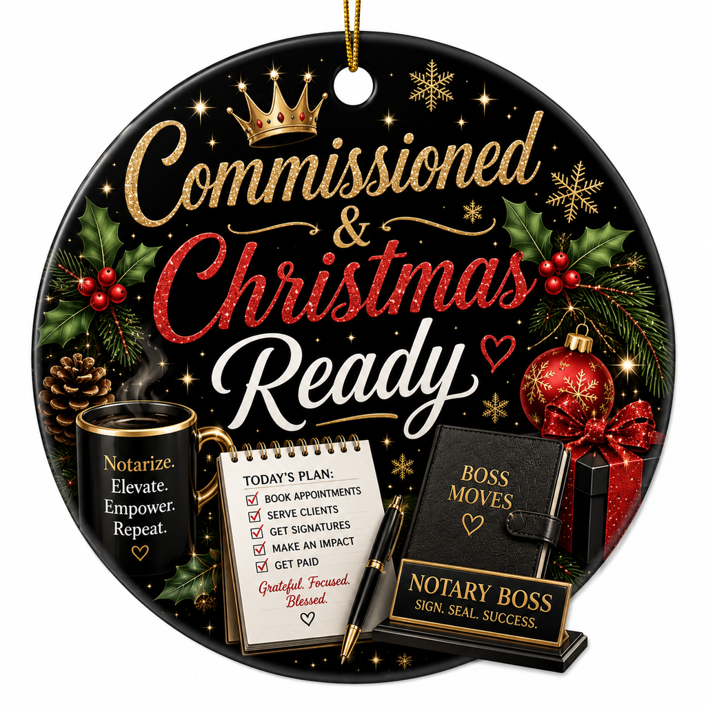 Commissioned & Christmas Ready Ceramic Ornament – Funny Notary Christmas Gift