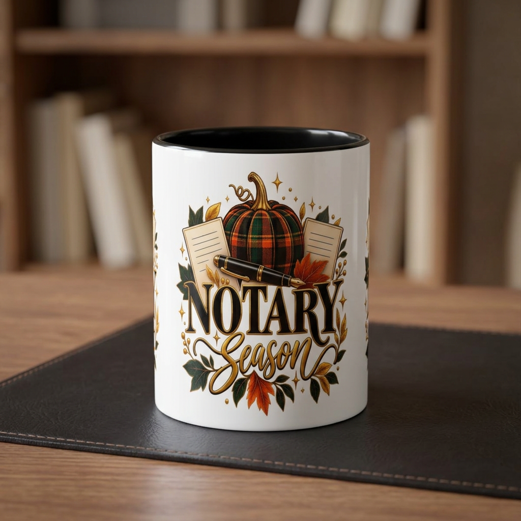 Notary Season Fall Accent Mug — Autumn Notary Public Coffee Cup