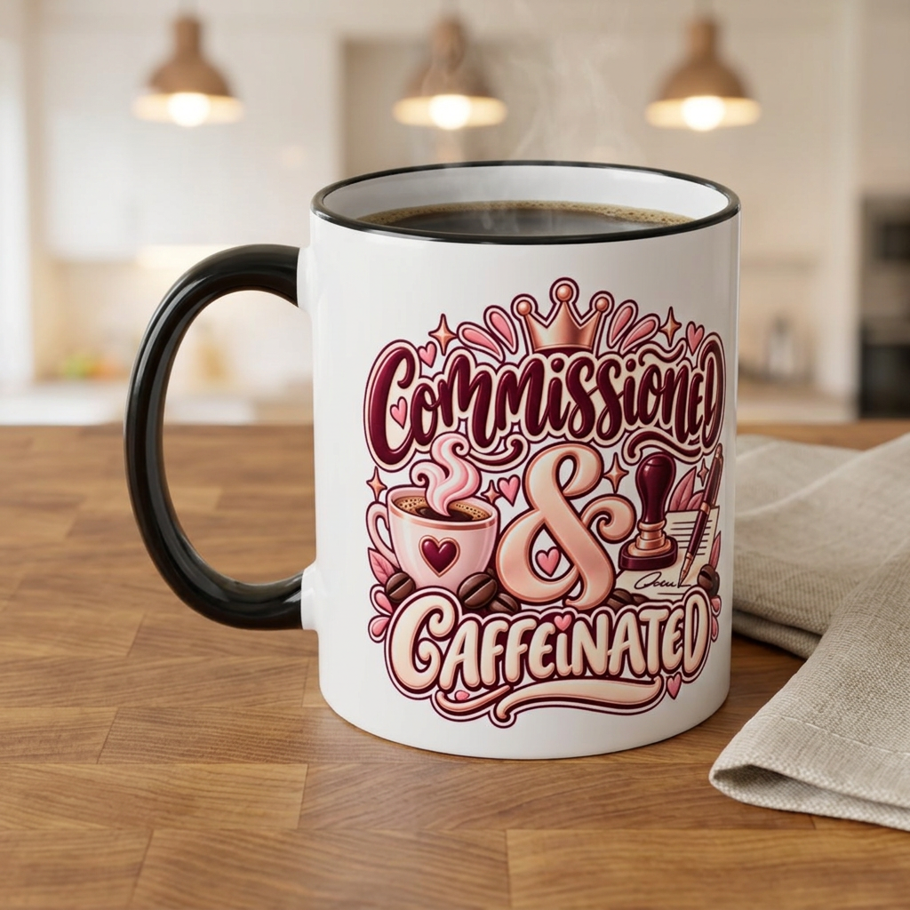 Commissioned & Caffeinated Accent Coffee Mug — Notary Public Gift