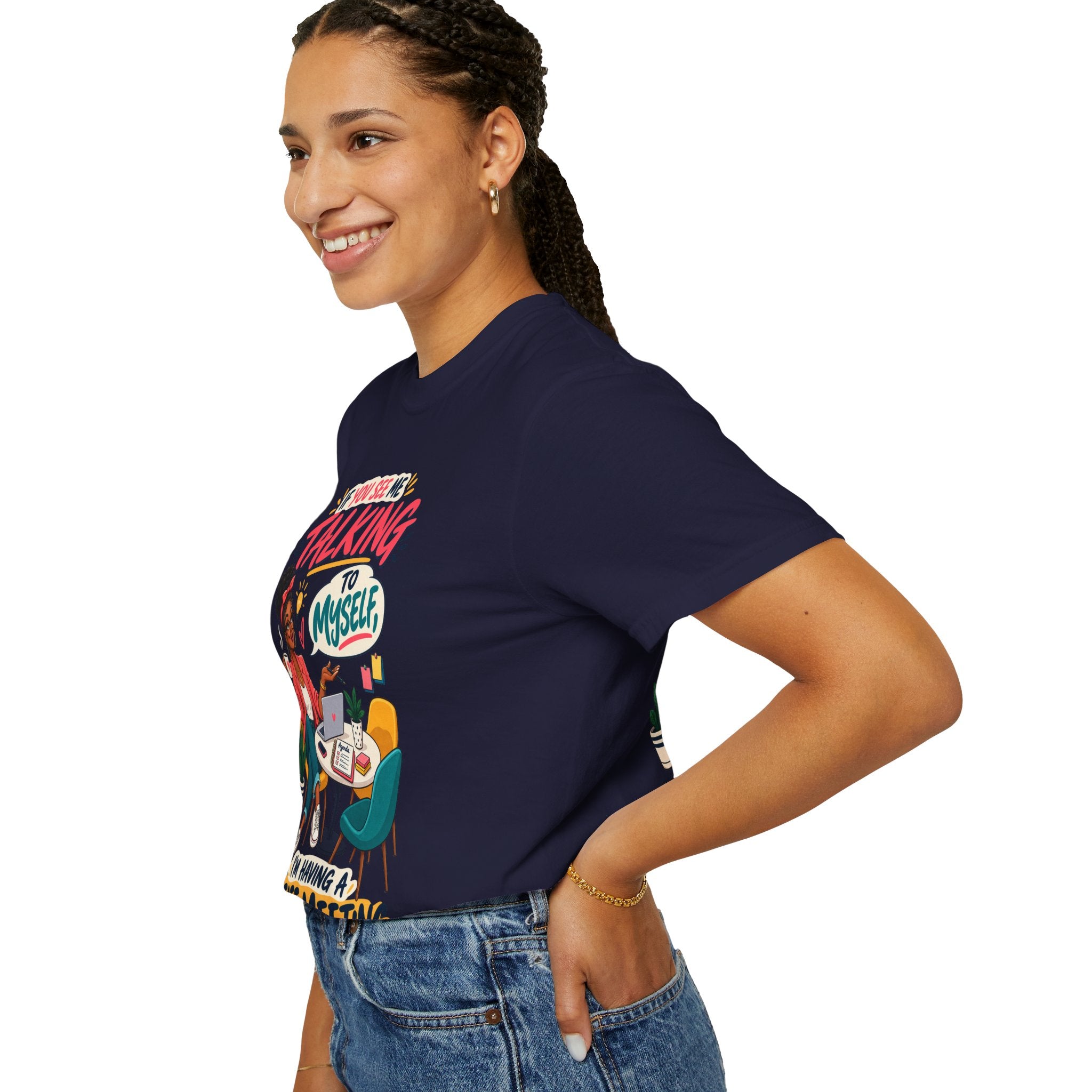 Funny Small Business Owner T-Shirt — “If You See Me Talking to Myself” Staff Meeting Graphic Tee