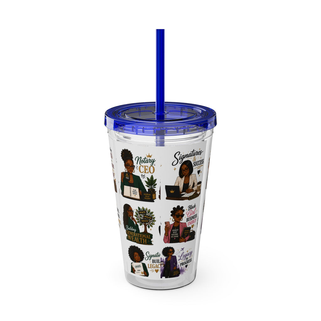 16 oz Acrylic Tumbler – Black Girl Business Energy Collection | Double-Wall Entrepreneur Cup with Straw