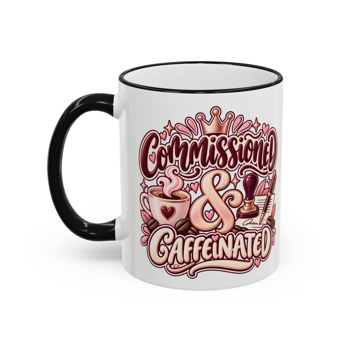 Commissioned & Caffeinated Accent Coffee Mug — Notary Public Gift
