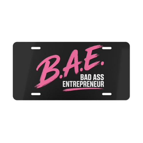 B.A.E. Bad Ass Entrepreneur Aluminum License Plate — Pink & Black Business Owner Car Tag