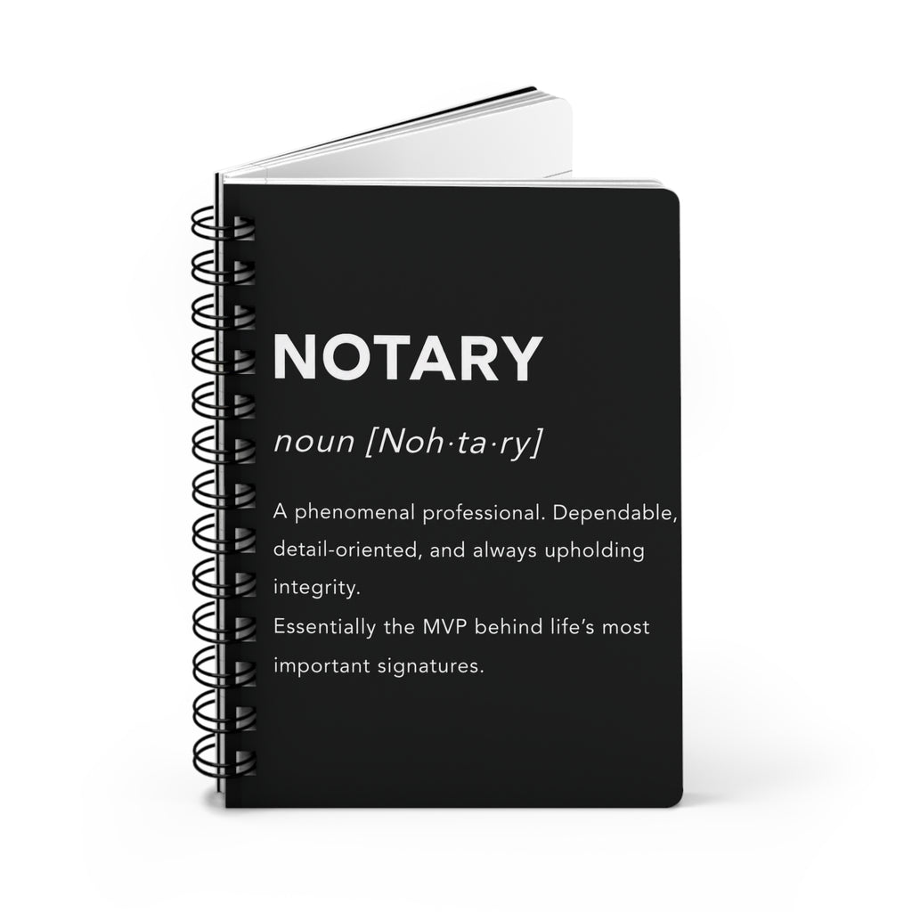 📓 Notary Definition Spiral Journal | Minimalist Notary Notebook | Loan Signing Agent Planner | Professional Notary Gift | Black & White Journal