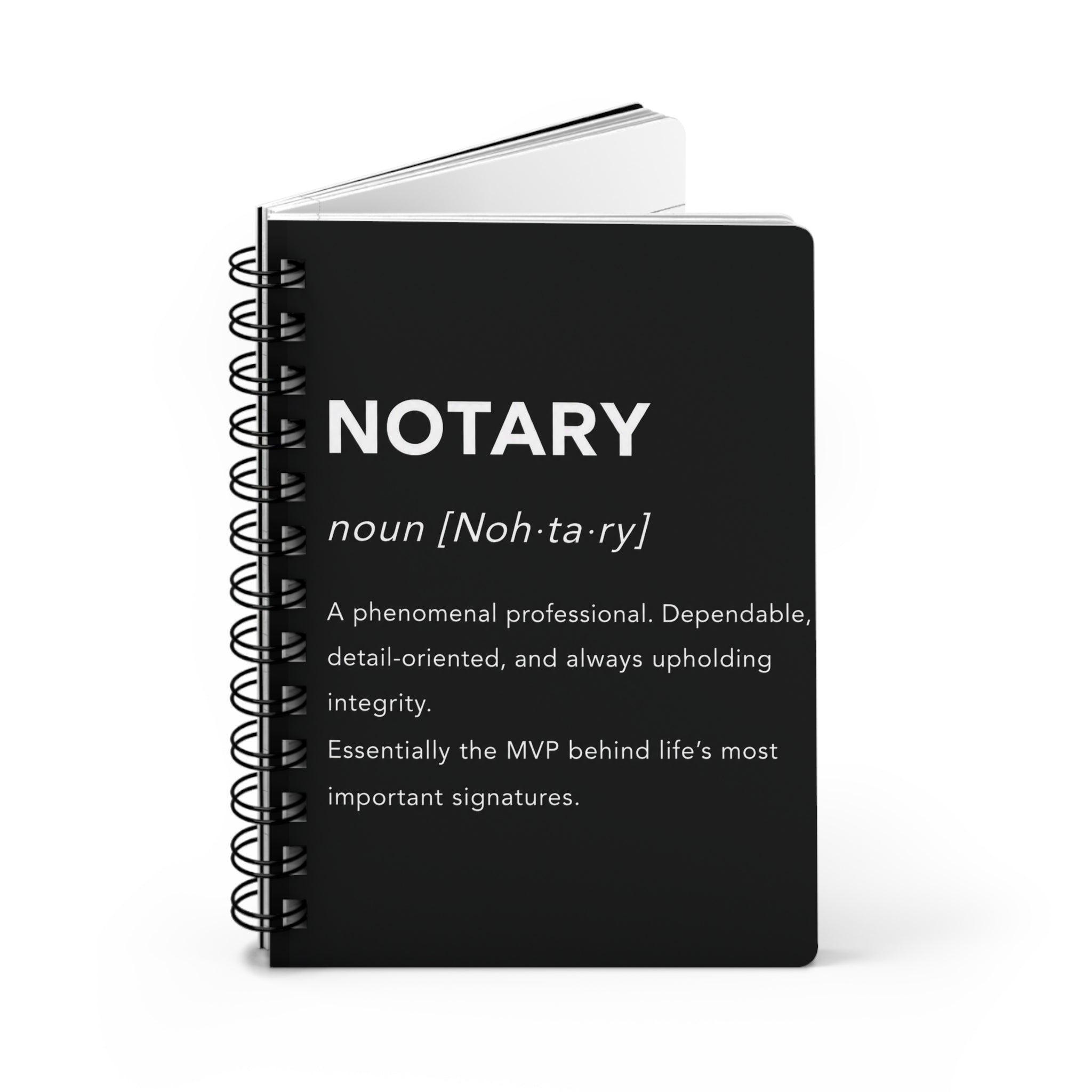 📓 Notary Definition Spiral Journal | Minimalist Notary Notebook | Loan Signing Agent Planner | Professional Notary Gift | Black & White Journal