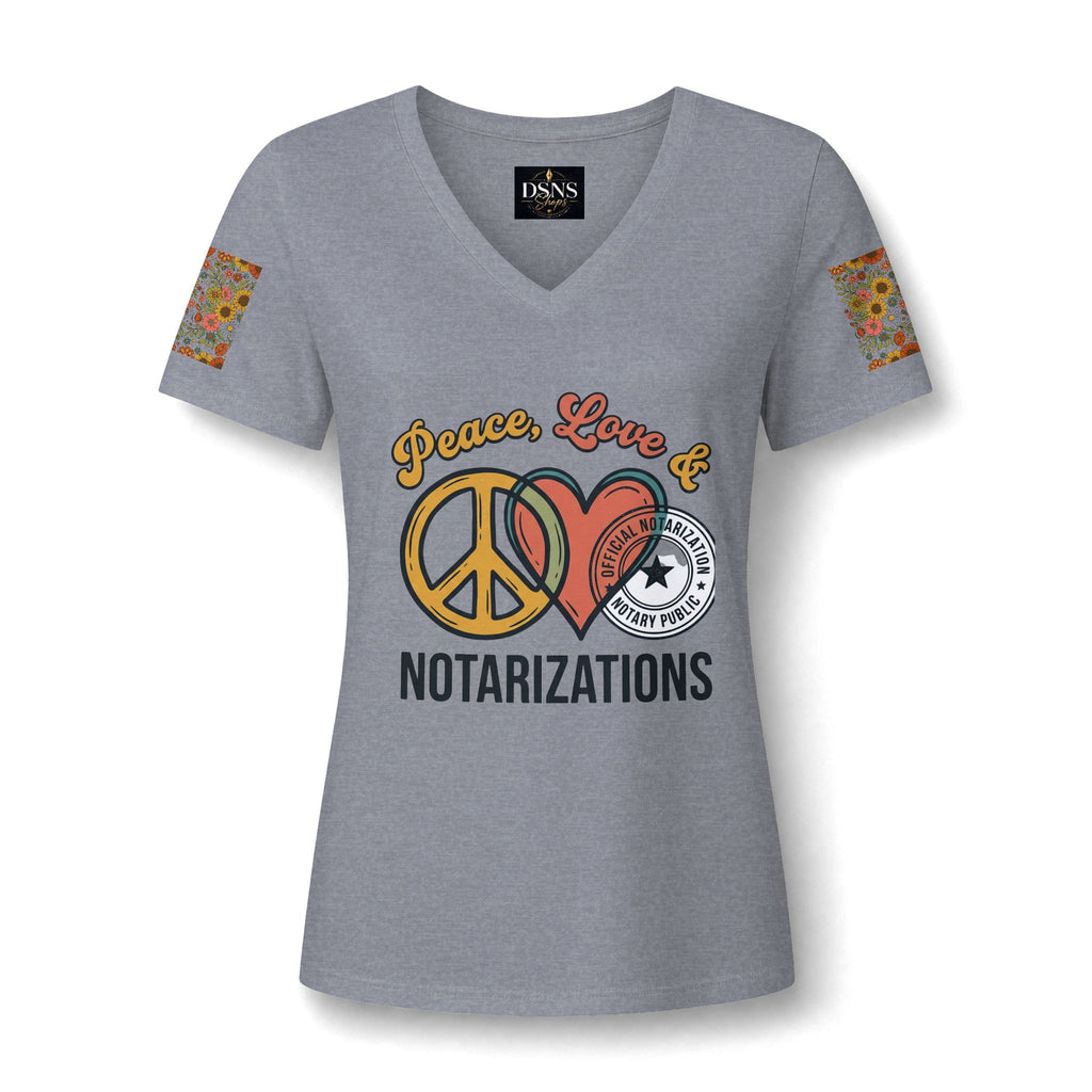 Peace, Love & Notarizations Women's Relaxed V-Neck Tee ☮️❤️🖋️