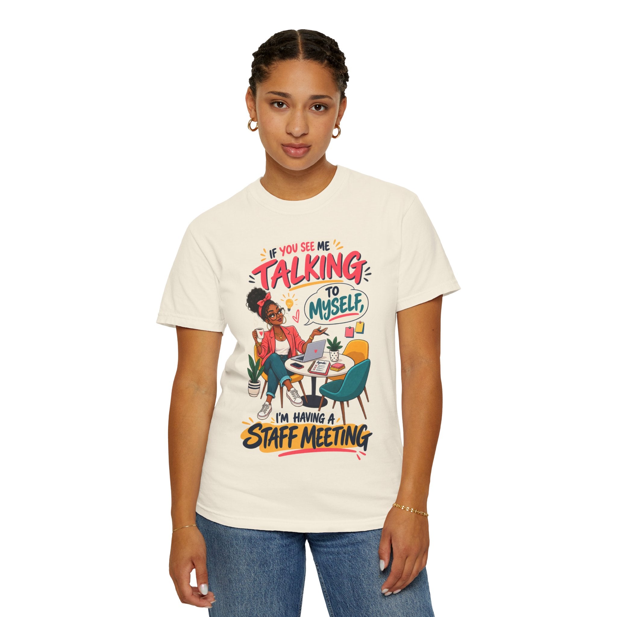 Funny Small Business Owner T-Shirt — “If You See Me Talking to Myself” Staff Meeting Graphic Tee