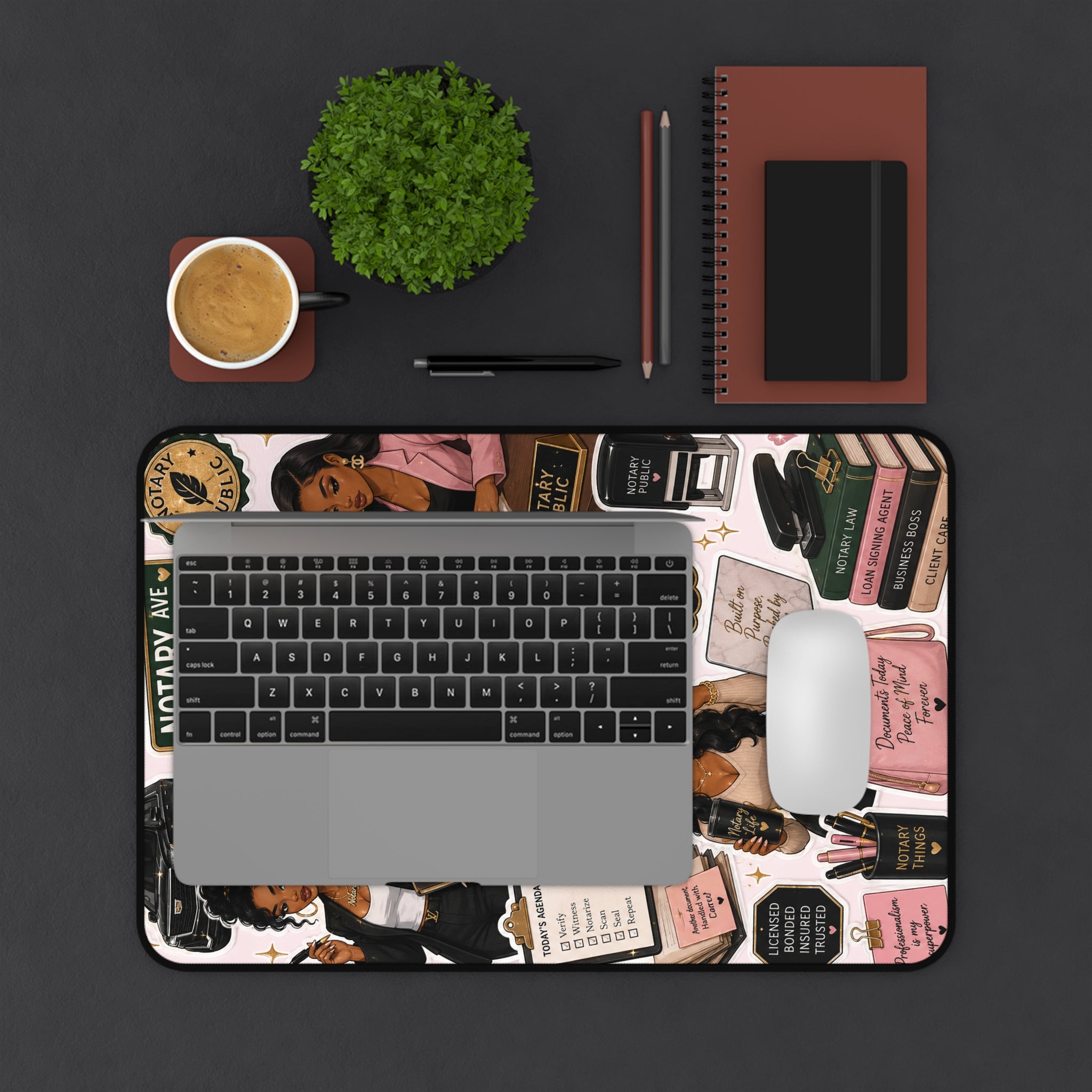 Notary Life Desk Mat | Cute Sticker Collage Office Mouse Pad for Notary Public Professionals