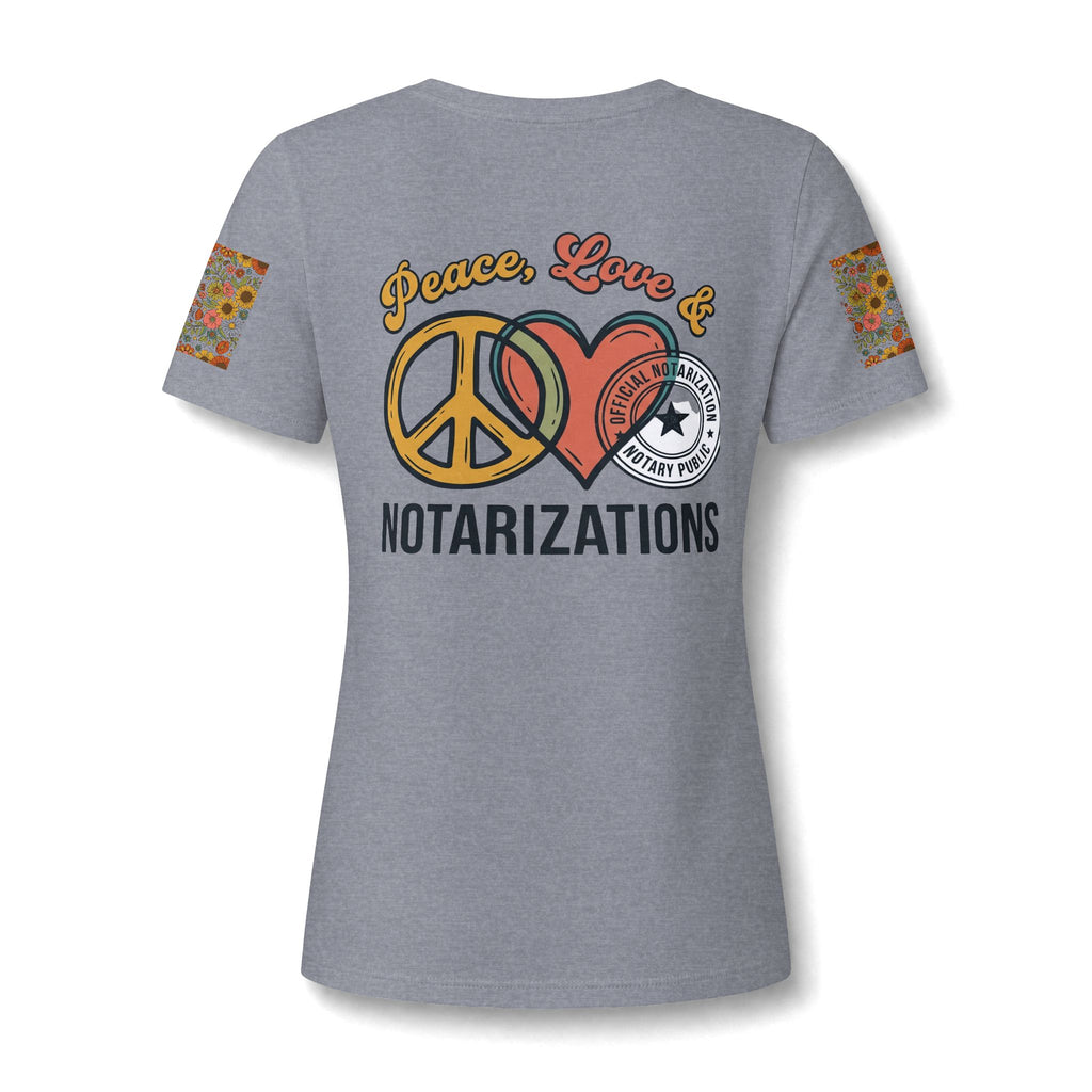 Peace, Love & Notarizations Women's Relaxed V-Neck Tee ☮️❤️🖋️