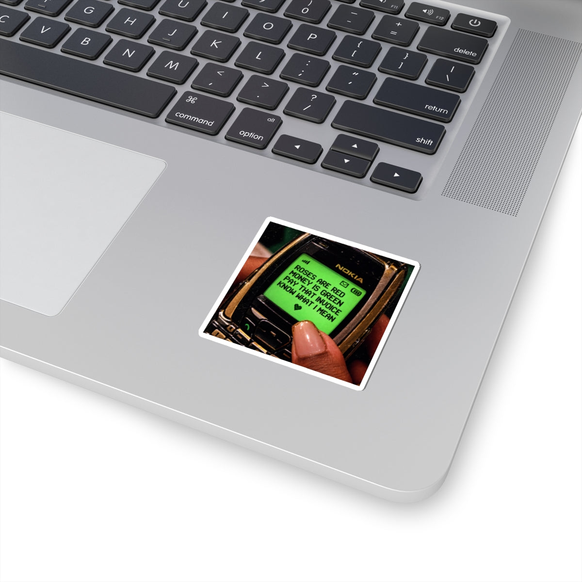 Retro Nokia Sticker — "Roses Are Red, Money Is Green" Text Kiss-Cut Sticker