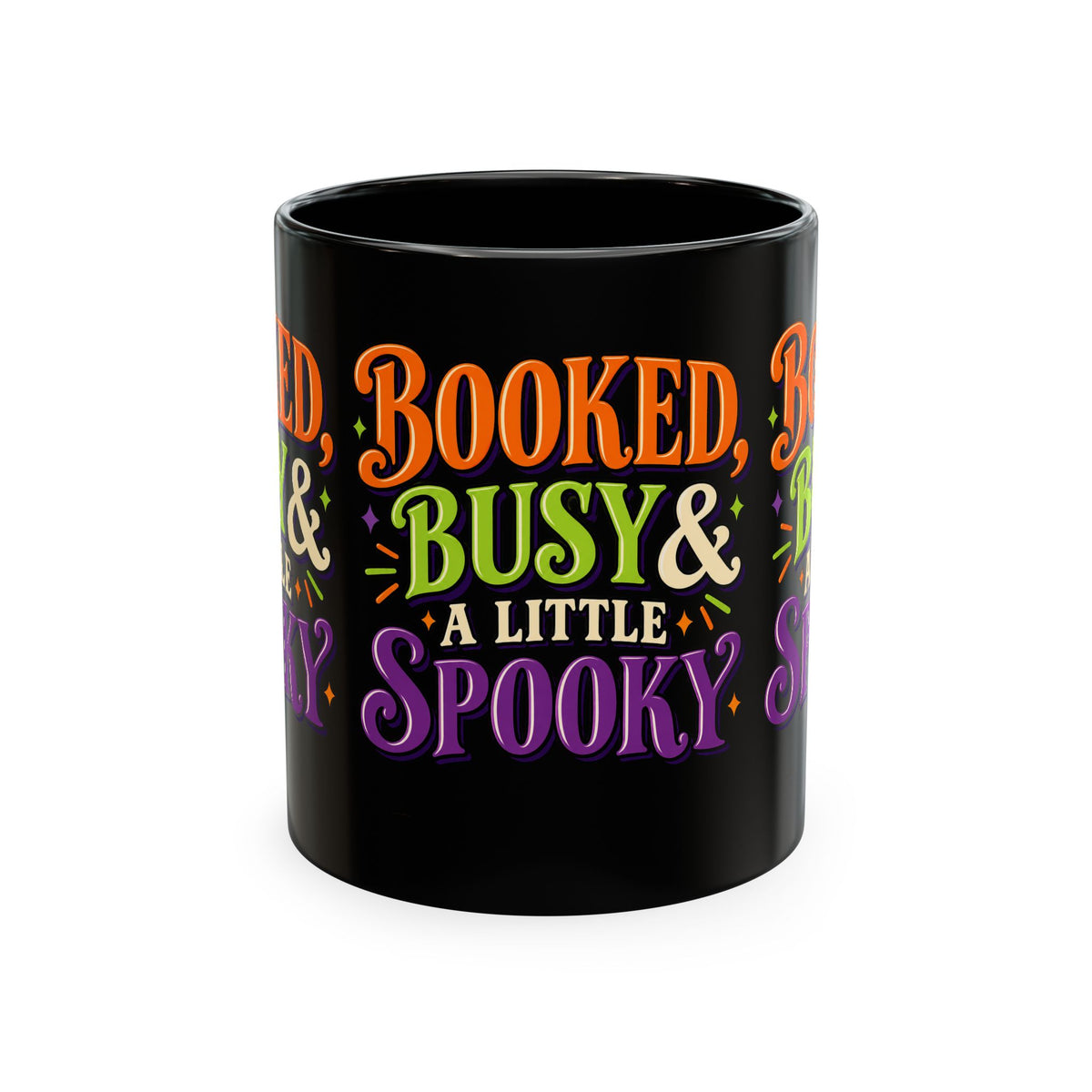Booked, Busy & a Little Spooky Mug — Halloween Book Lover Coffee Cup