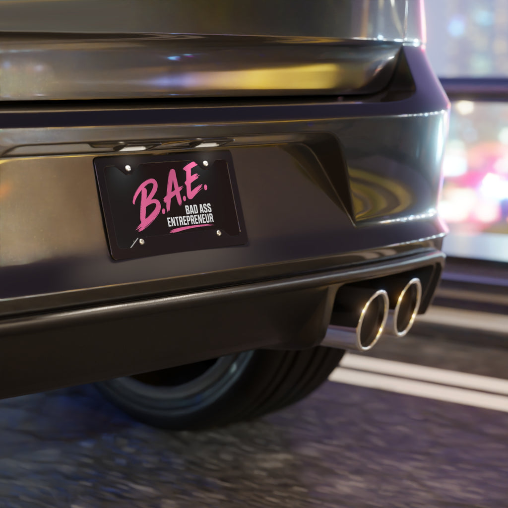 B.A.E. Bad Ass Entrepreneur Aluminum License Plate — Pink & Black Business Owner Car Tag