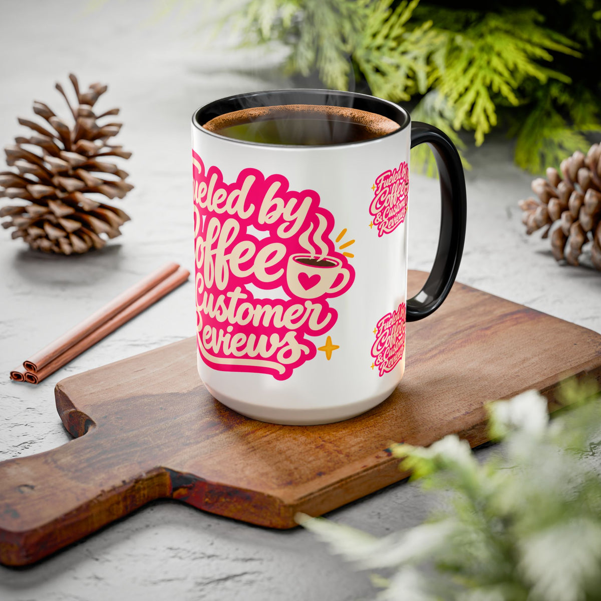Fueled by Coffee & Customer Reviews Accent Mug — Small-Business Owner Coffee Cup