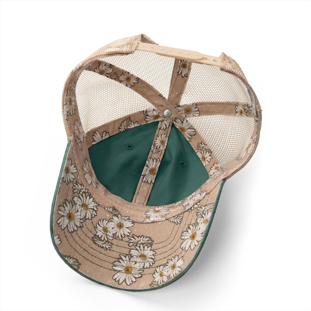 Notary Mama Women's Washed Mesh-Back Cap | Daisy Ponytail Trucker Hat for Mobile Notaries