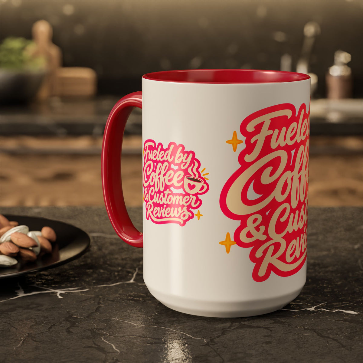 Fueled by Coffee & Customer Reviews Accent Mug — Small-Business Owner Coffee Cup