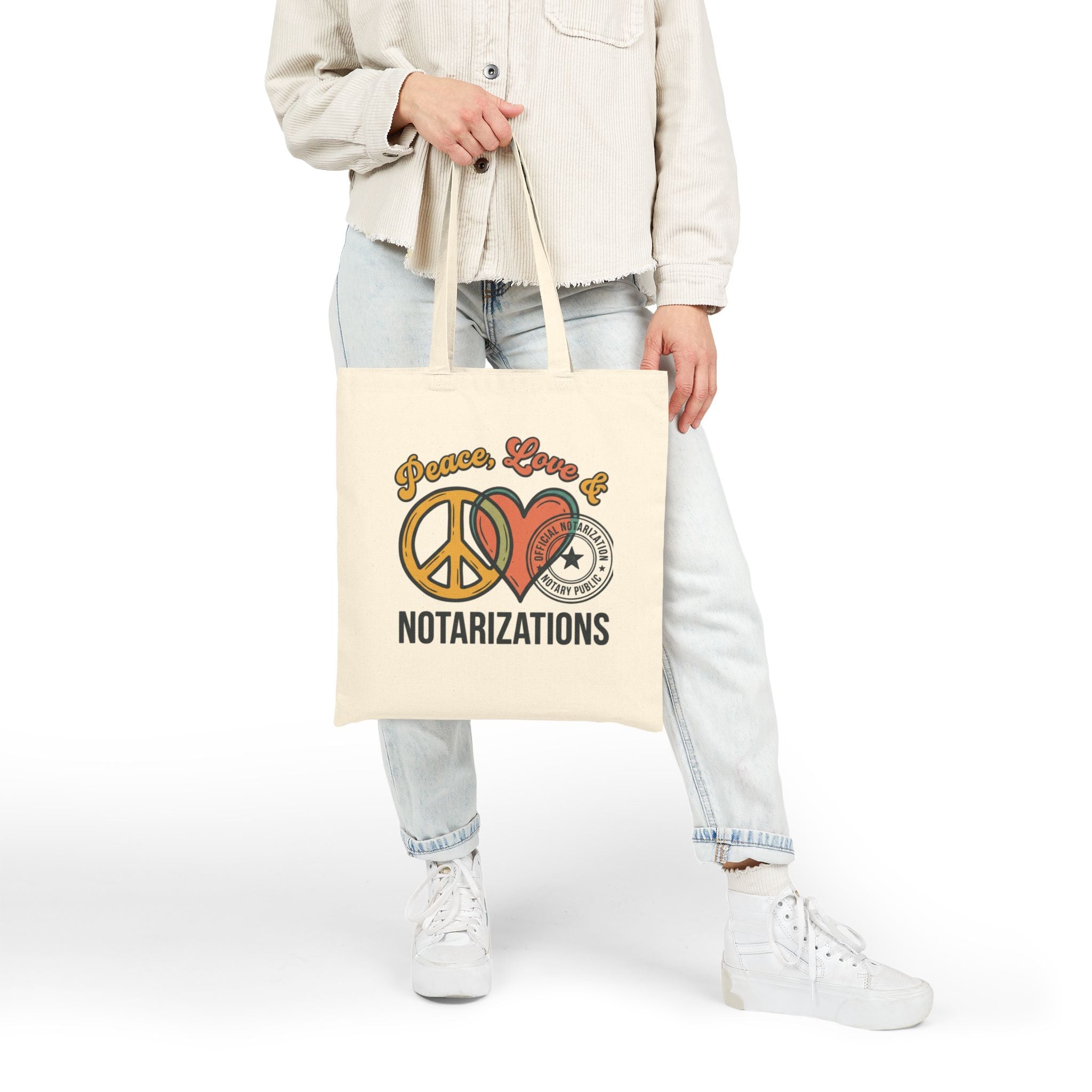 Peace, Love & Notarizations Canvas Tote Bag ☮️❤️🖋️