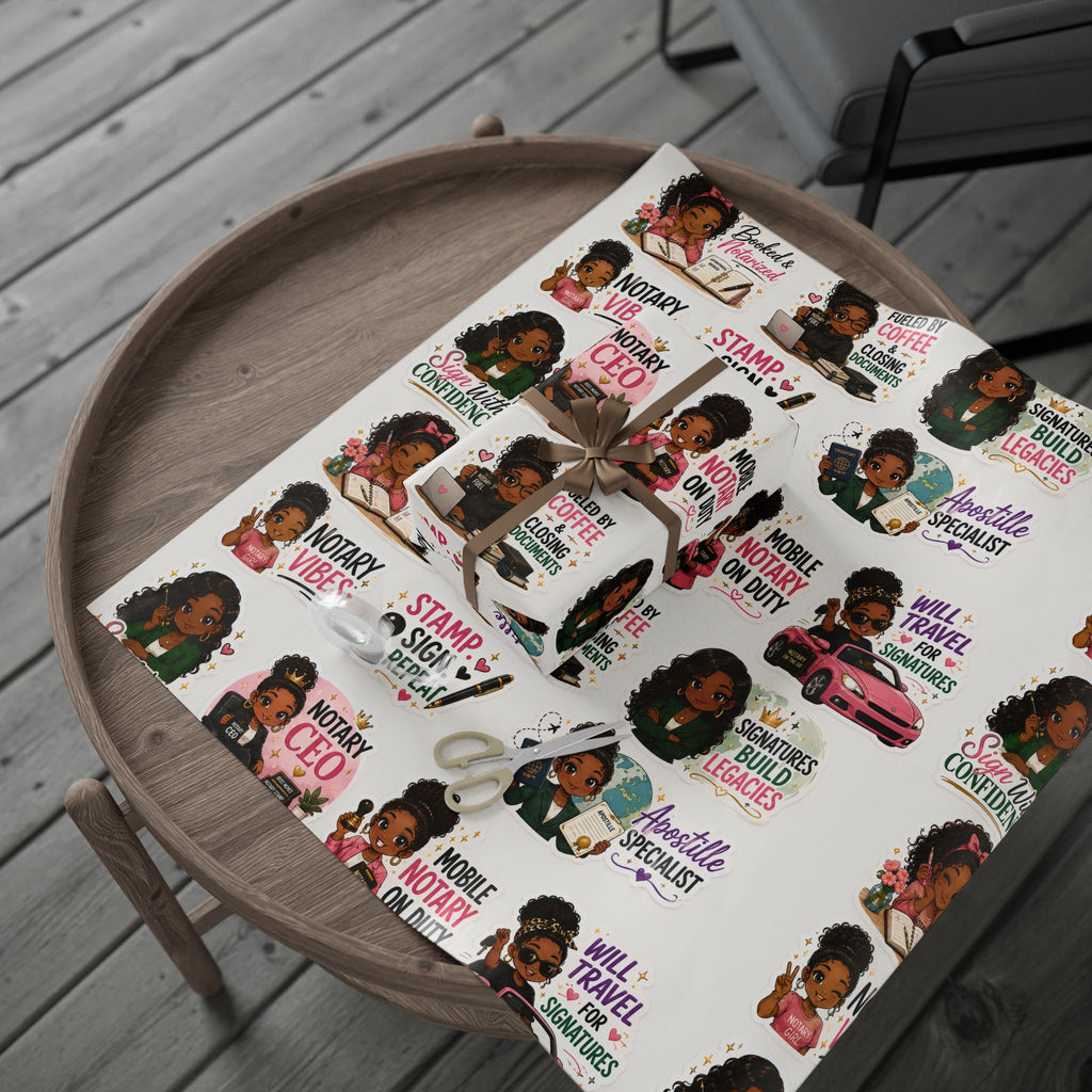 Notary Girl Boss Wrapping Paper – Mobile Notary & Signing Agent Gift Wrap🌍📜✨