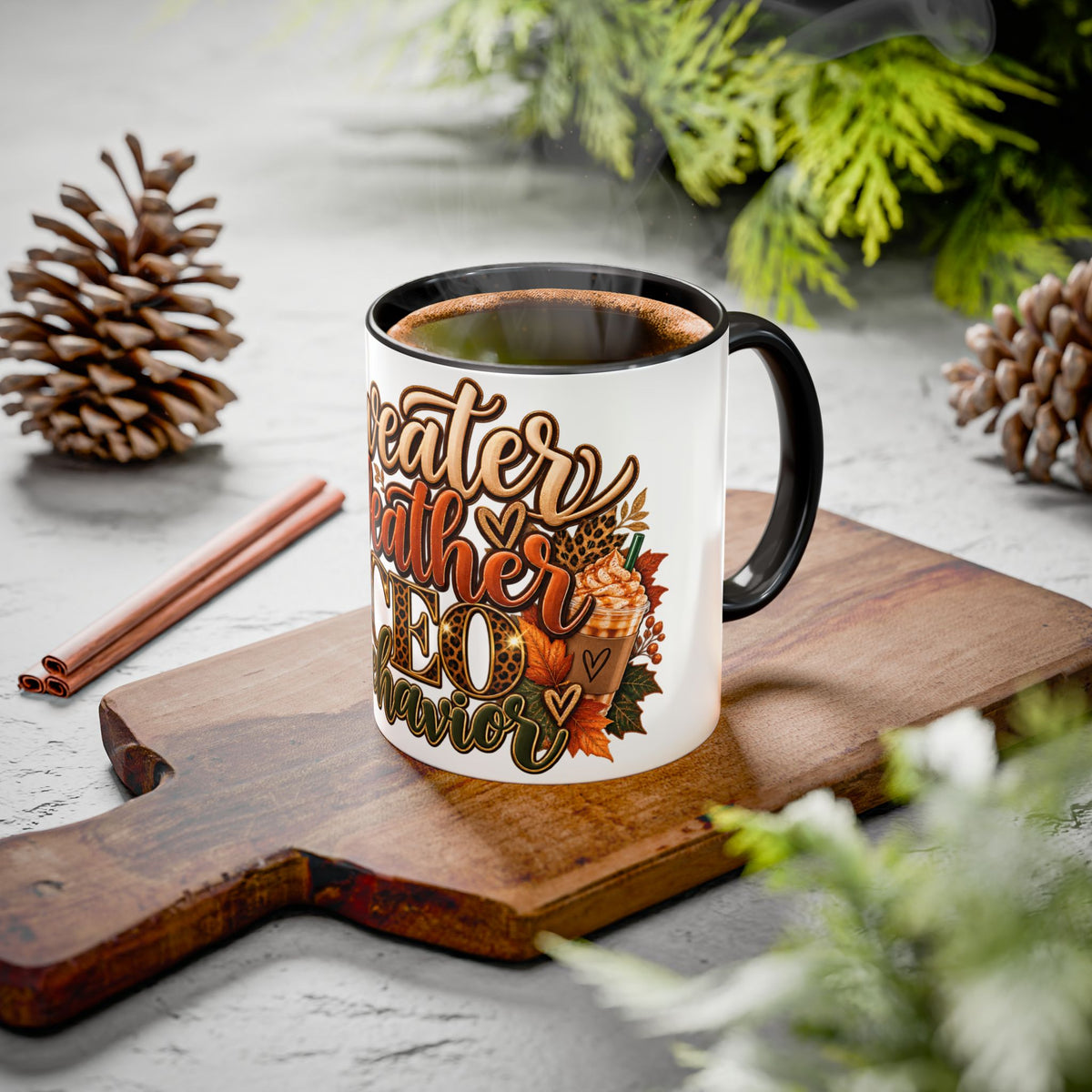 Sweater Weather & CEO Behavior Mug – Fall Pumpkin Latte Seasonal Coffee Cup (11oz/15oz)