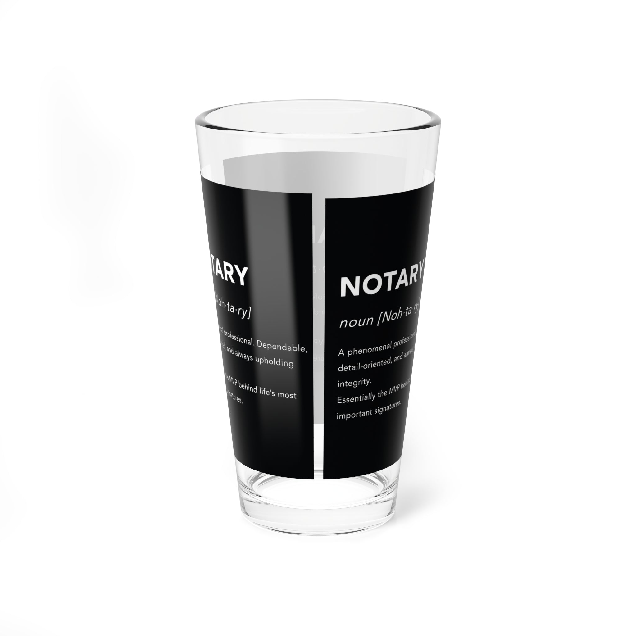 Notary Definition Mixing Glass | 16oz Professional Notary Pint Glass | Notary Public Barware | Loan Signing Agent Gift