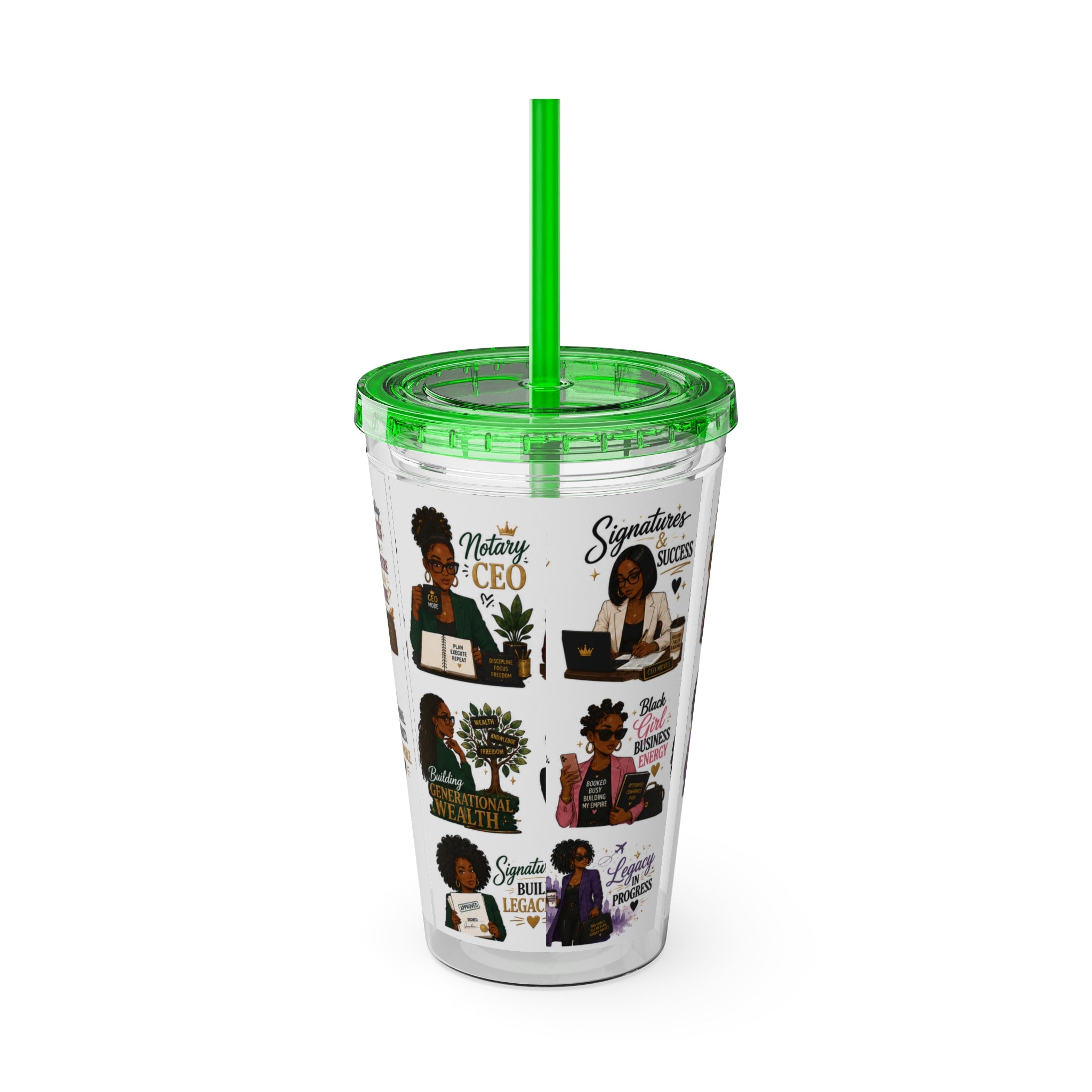 16 oz Acrylic Tumbler – Black Girl Business Energy Collection | Double-Wall Entrepreneur Cup with Straw