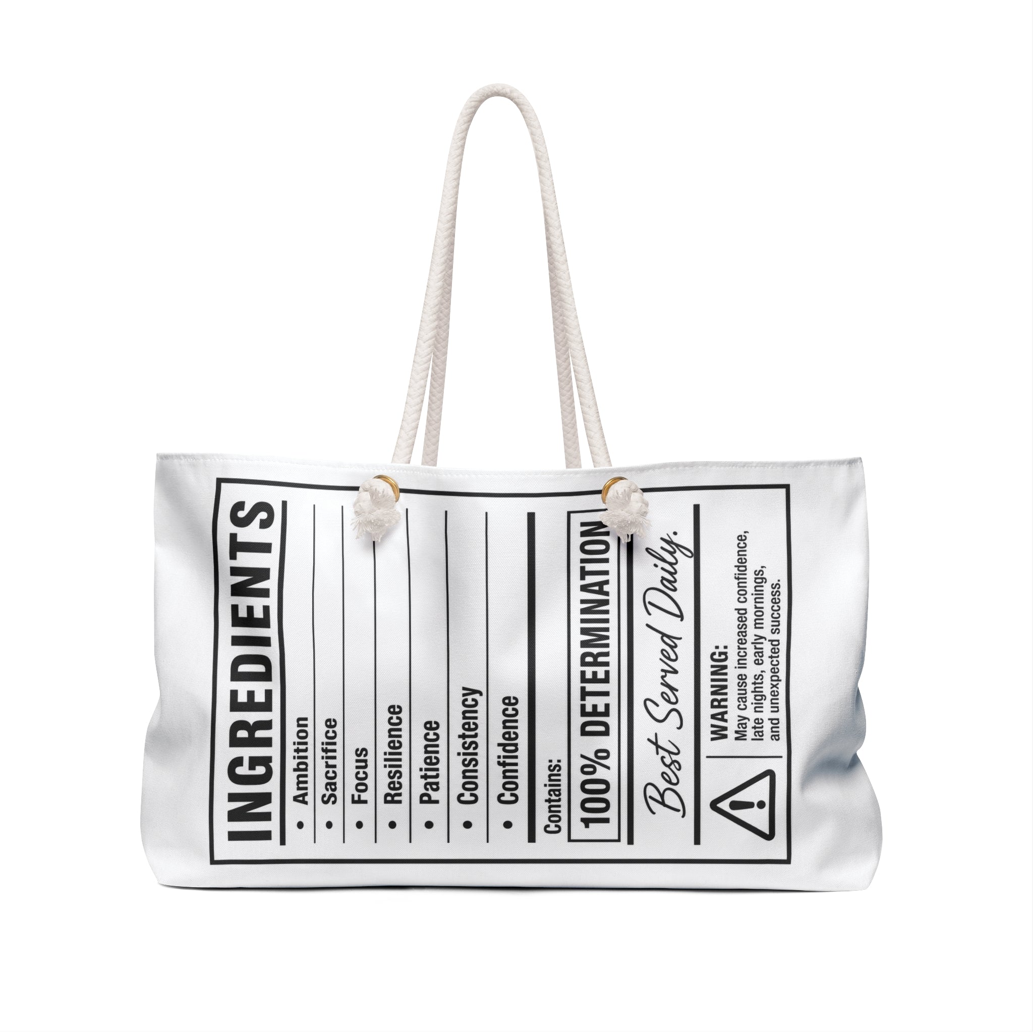 Nutrition Facts Weekender Bag – Fuel Your Hustle Travel Tote