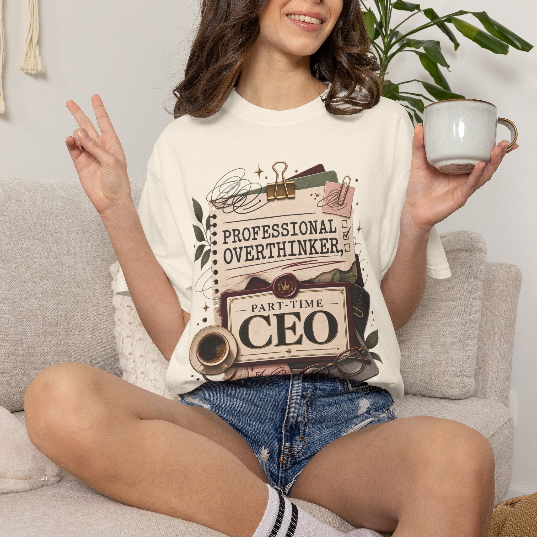 Professional Overthinker Part-Time CEO T-Shirt | Funny Small Business Owner Graphic Tee | Entrepreneur Gift | Garment-Dyed Shirt