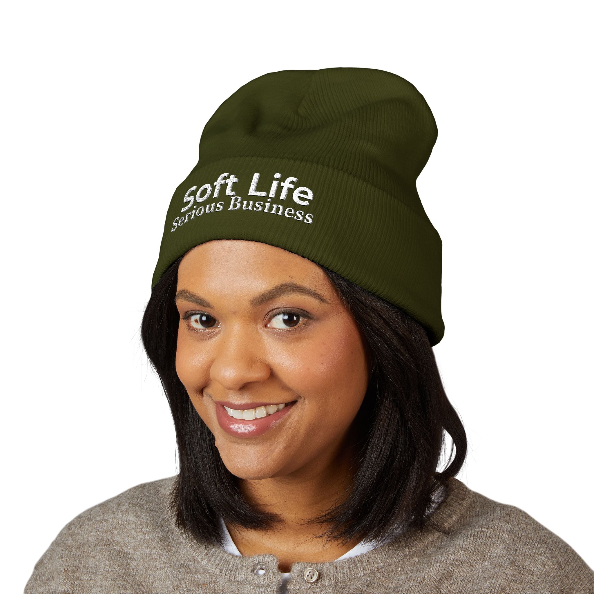 Soft Life. Serious Business. Embroidered Cuffed Beanie | Cozy Entrepreneur Winter Hat