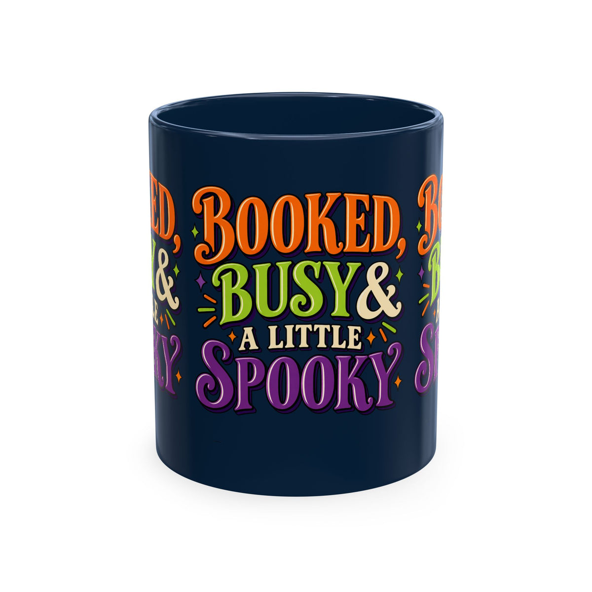 Booked, Busy & a Little Spooky Mug — Halloween Book Lover Coffee Cup