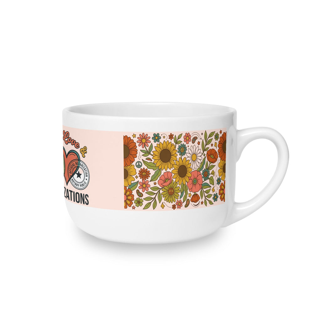 Peace, Love & Notarizations 25oz Ceramic Latte Mug ☕ — Retro Floral Coffee Cup for Notaries
