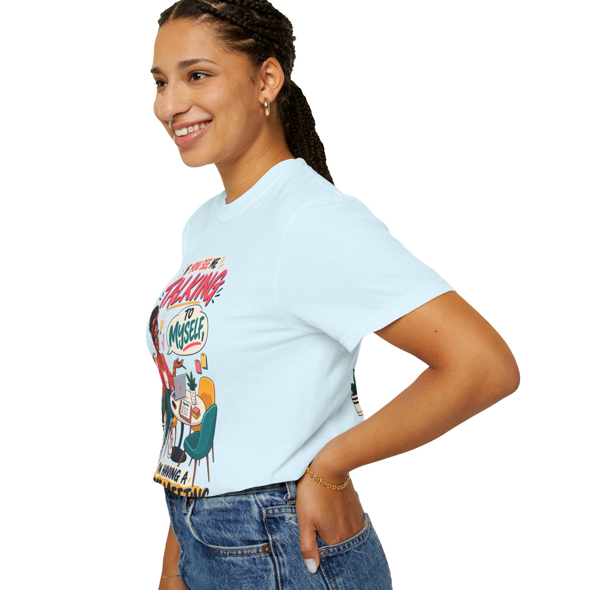 Funny Small Business Owner T-Shirt — “If You See Me Talking to Myself” Staff Meeting Graphic Tee