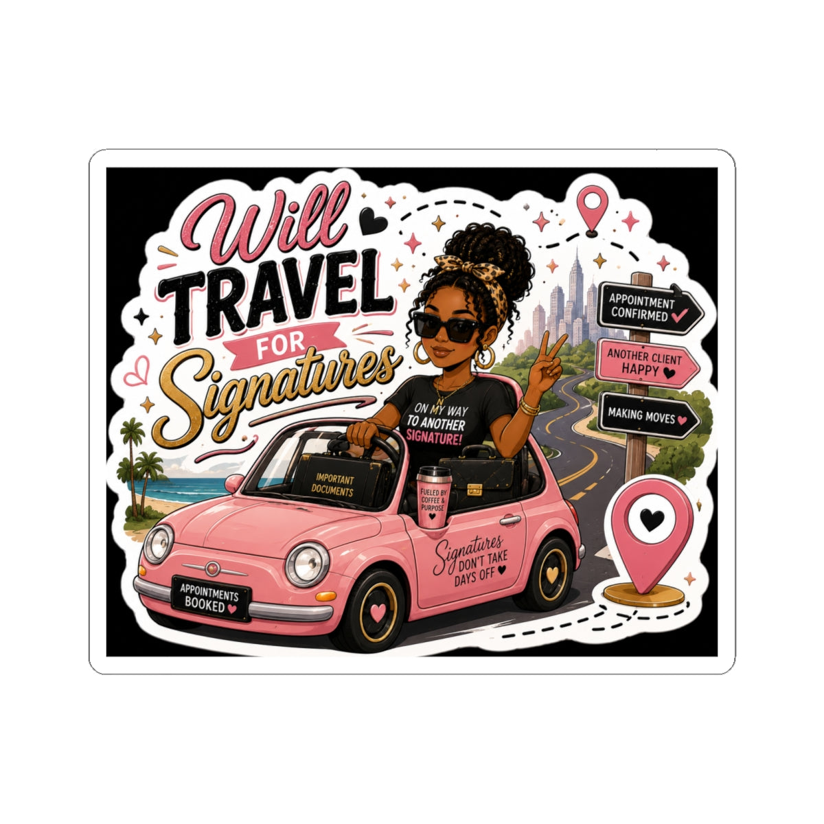 Will Travel for Signatures Vinyl Sticker | Mobile Notary Sticker | Loan Signing Agent Decal | Cute Business Owner Laptop Sticker