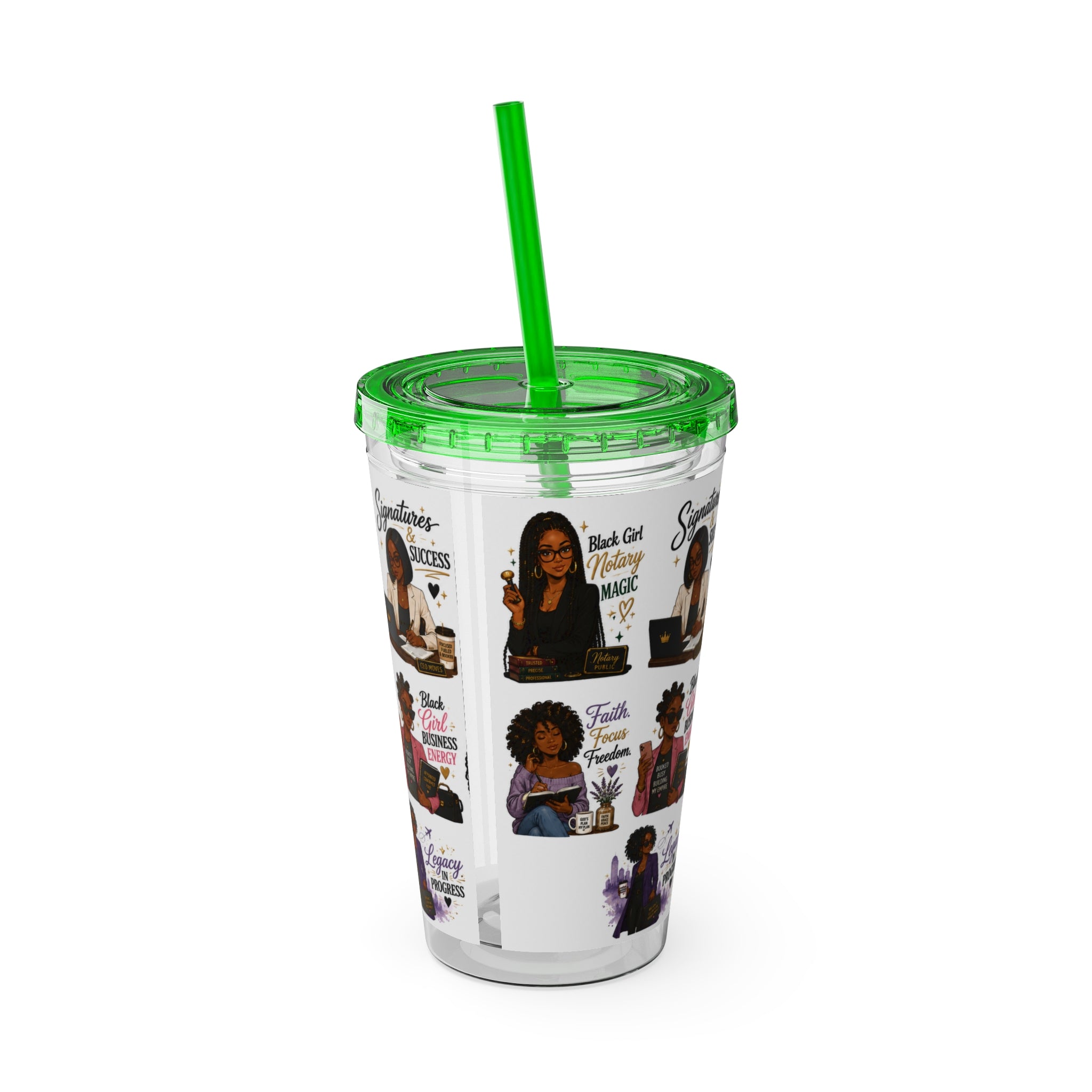 16 oz Acrylic Tumbler – Black Girl Business Energy Collection | Double-Wall Entrepreneur Cup with Straw