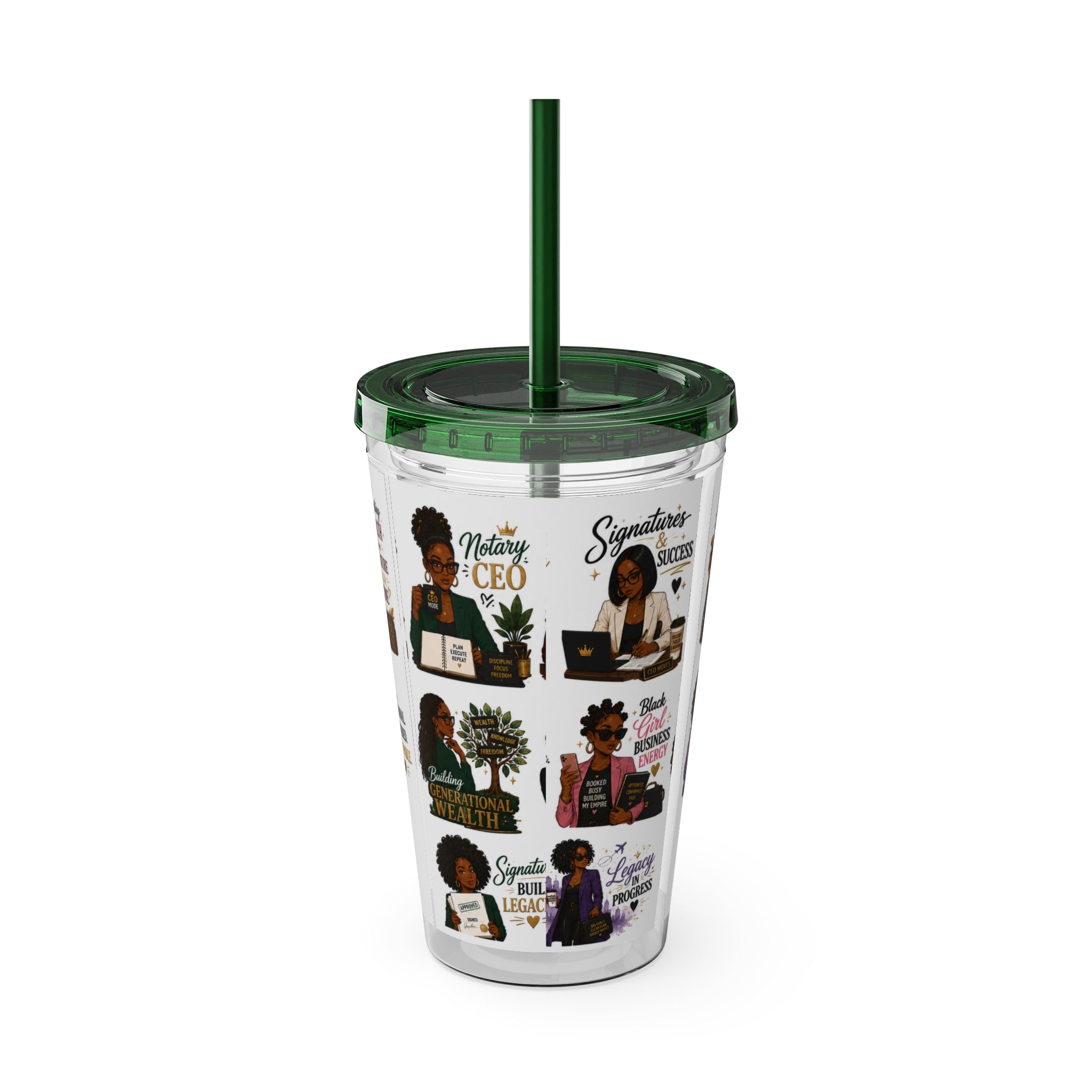16 oz Acrylic Tumbler – Black Girl Business Energy Collection | Double-Wall Entrepreneur Cup with Straw