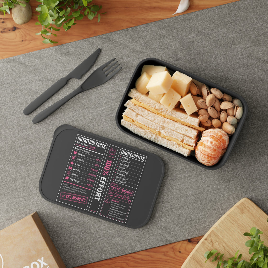 Motivation Nutrition Facts Bento Box with Utensils | Meal Prep Lunch Box for Entrepreneurs & Goal Getters