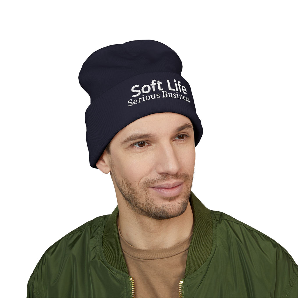 Soft Life. Serious Business. Embroidered Cuffed Beanie | Cozy Entrepreneur Winter Hat