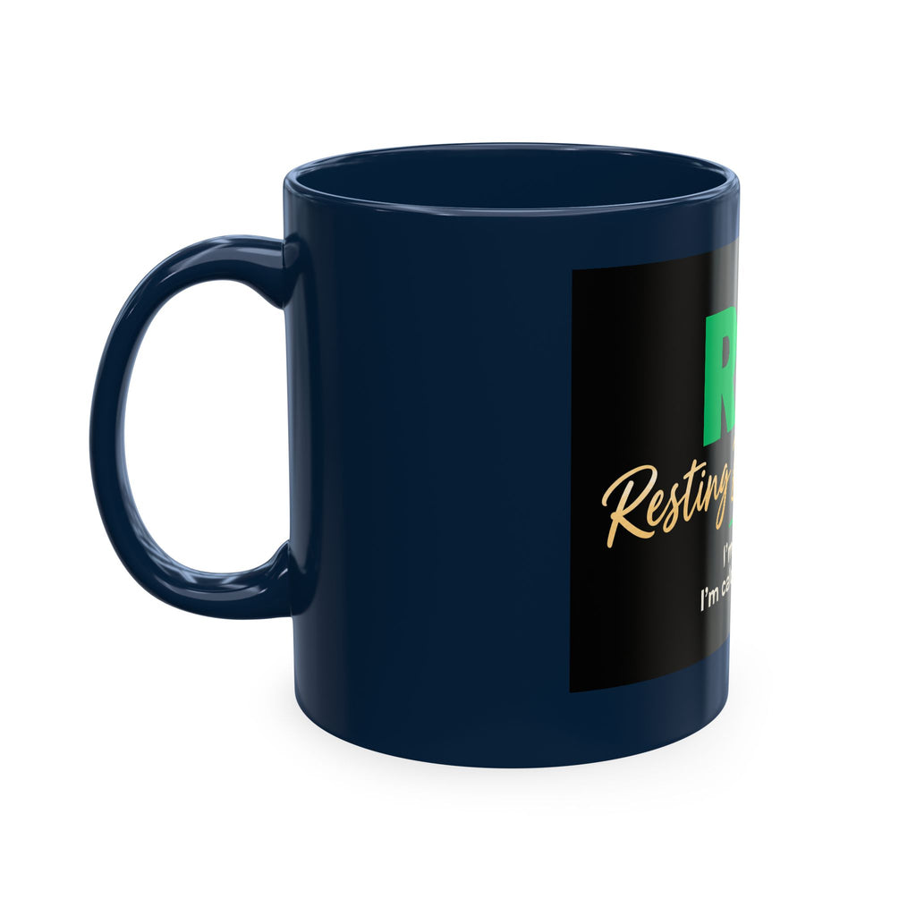 Resting Business Face Cursive Ceramic Mug — "RBF: I'm not mad. I'm calculating profit."