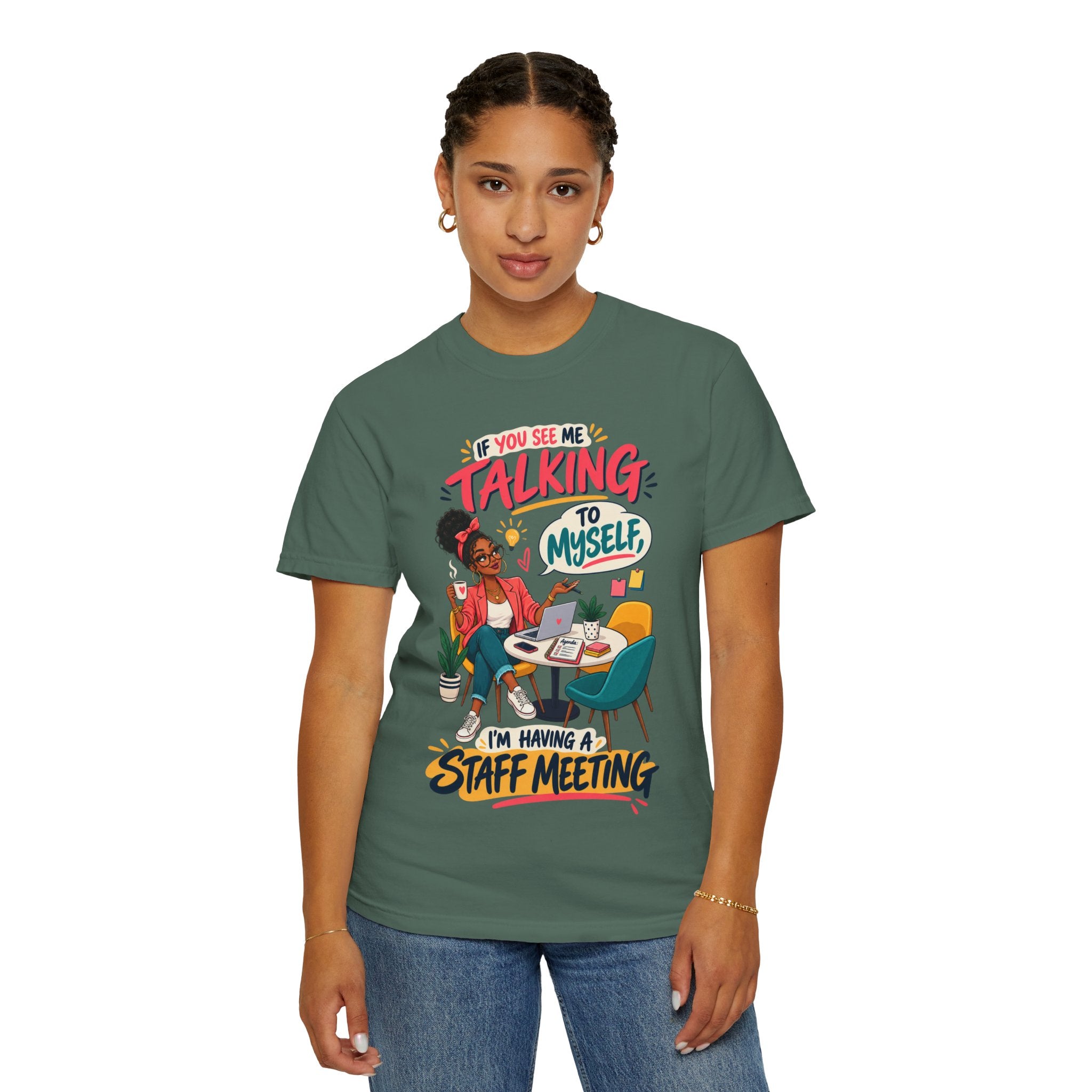 Funny Small Business Owner T-Shirt — “If You See Me Talking to Myself” Staff Meeting Graphic Tee