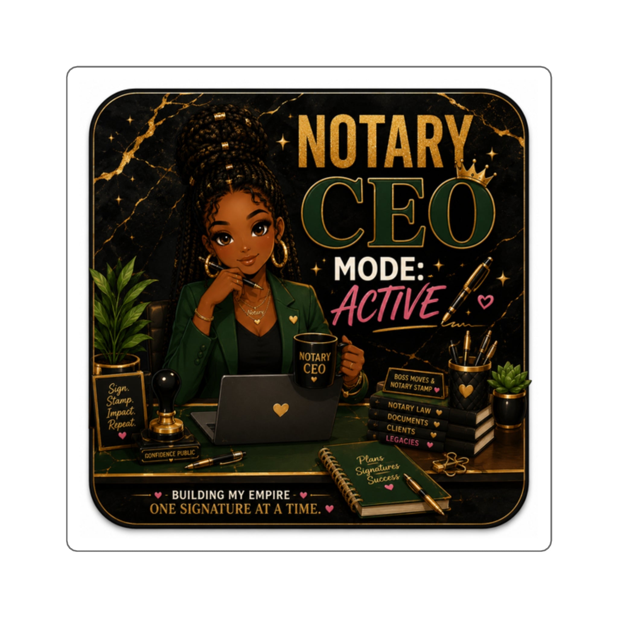 Notary CEO Mode: Active Square Sticker | Black Woman Notary Vinyl Decal