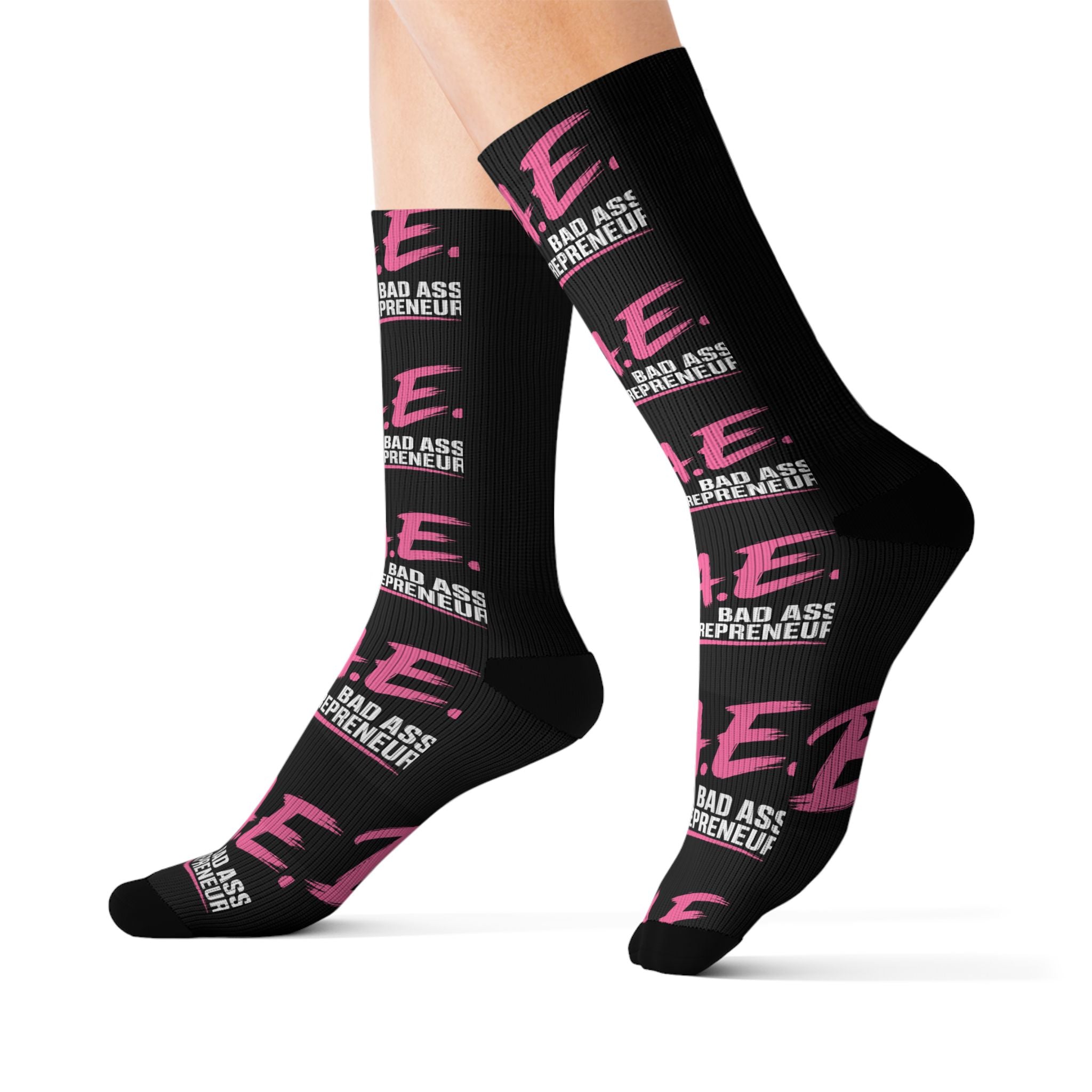 B.A.E. Crew Socks | Bad Ass Entrepreneur Black & Pink Socks | Gift for Business Owners