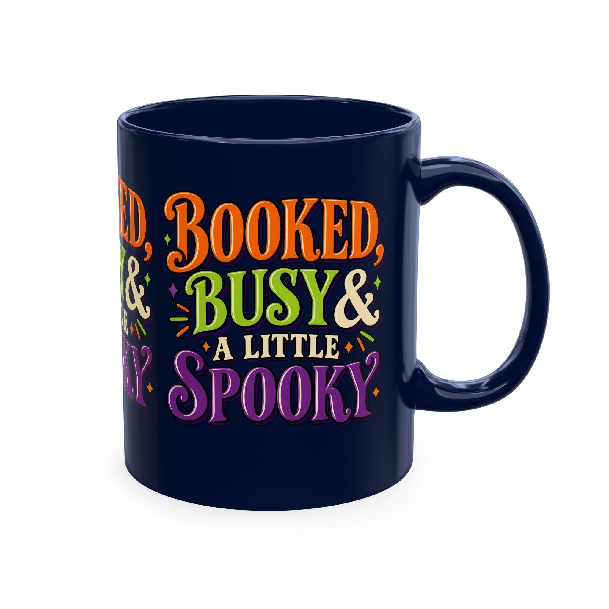 Booked, Busy & a Little Spooky Mug — Halloween Book Lover Coffee Cup