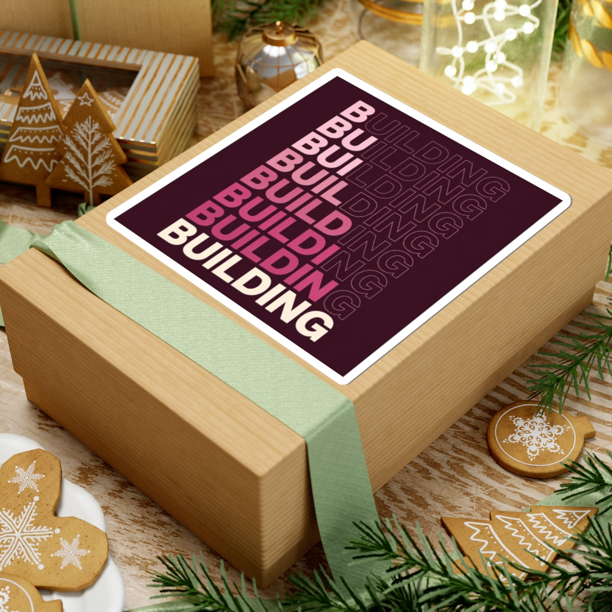 BUILDING Sticker — Pink & Burgundy Small Business Kiss-Cut Sticker
