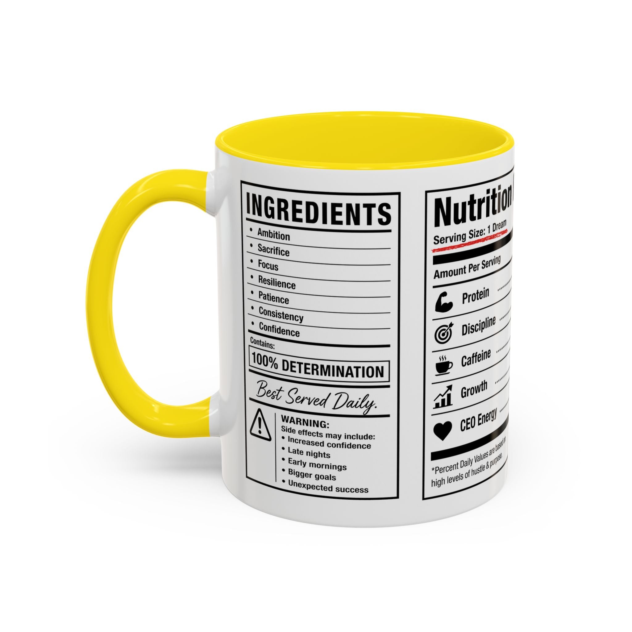 Entrepreneur Nutrition Facts Accent Coffee Mug | CEO Motivation Coffee Cup (11oz, 15oz)