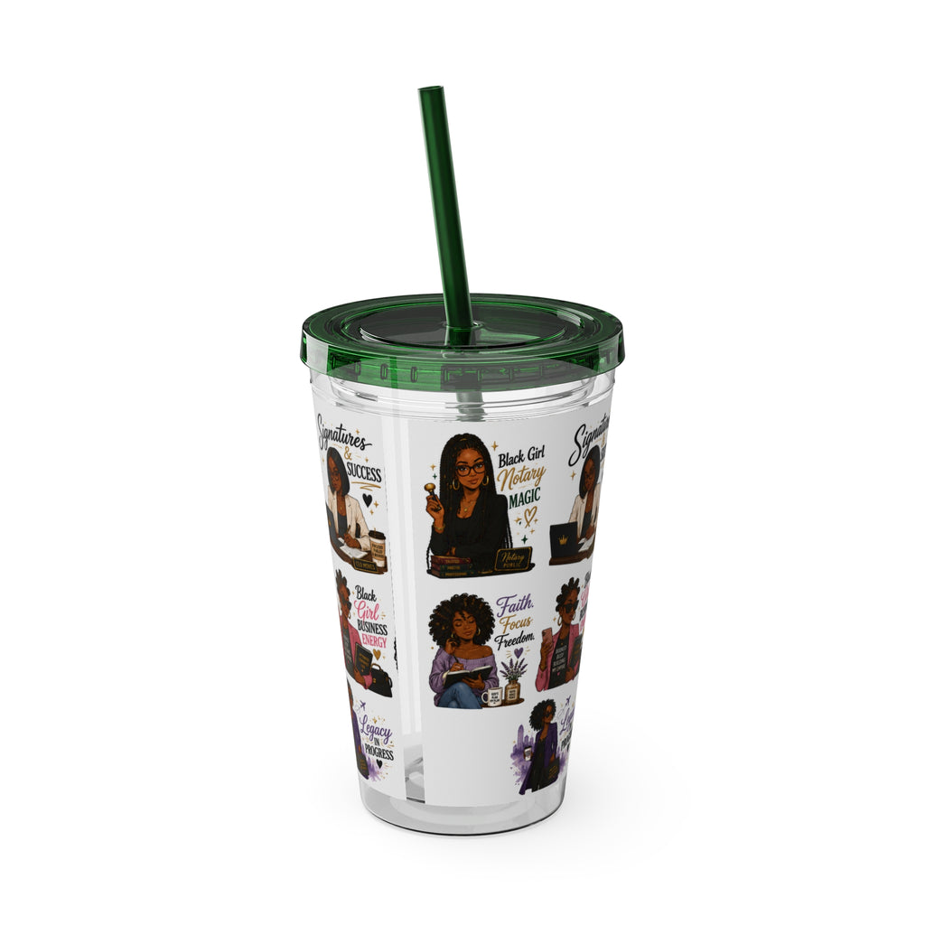 16 oz Acrylic Tumbler – Black Girl Business Energy Collection | Double-Wall Entrepreneur Cup with Straw